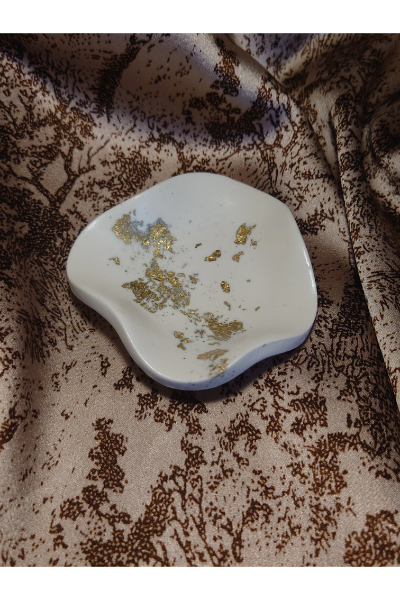 Trinket Dish - White And Gold Marble